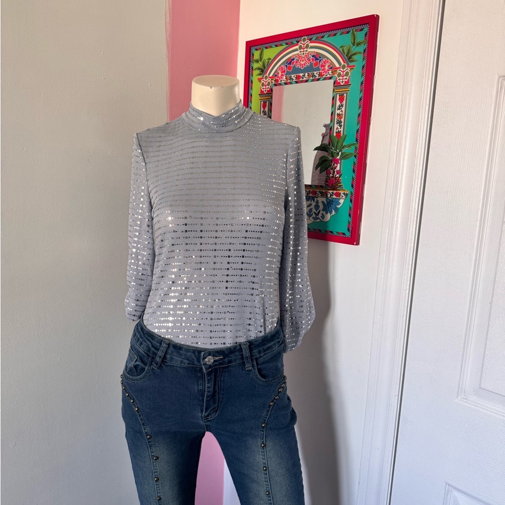 Baby Blue + Silver Sequin Women's Top